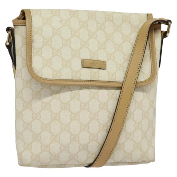 GUCCI GG Supreme Shoulder Bag PVC White Gold - Picture 1 of 16